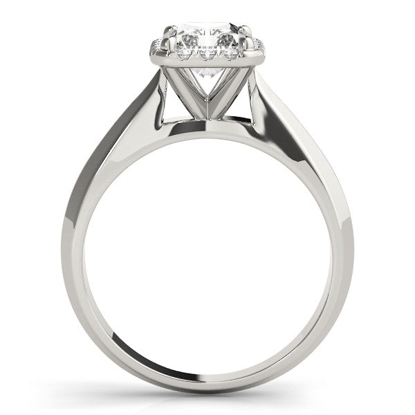 White gold Princess Halo Diamond Ring with Cathedral Band and Four-Prong Setting
