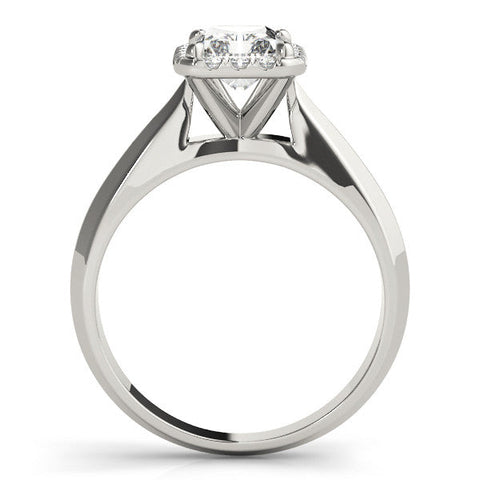 Silver Round Halo Diamond Ring with Cathedral Band and Four-Prong Setting
