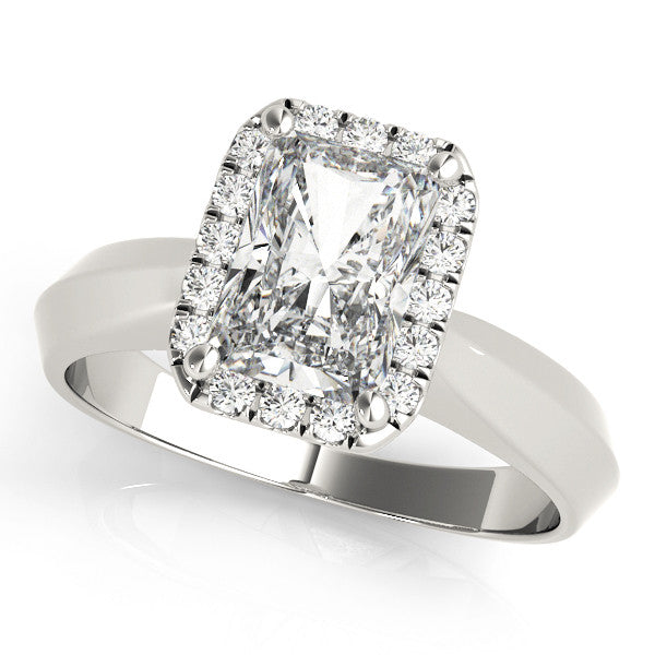 Silver Round Halo Diamond Ring with Cathedral Band and Four-Prong Setting