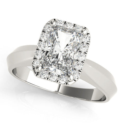 Silver Round Halo Diamond Ring with Cathedral Band and Four-Prong Setting