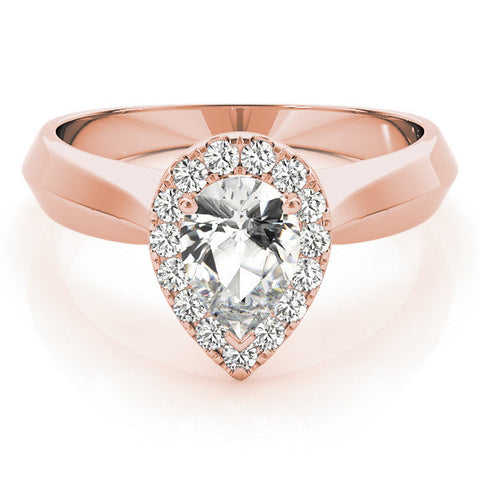 Rose gold Halo Pear Cut Solitaire Diamond Ring with Prong Setting