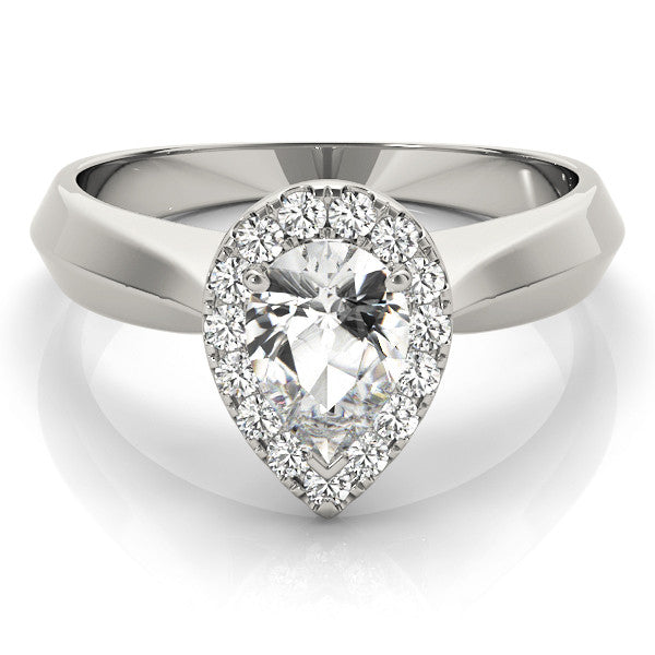 White gold Halo Pear Cut Solitaire Diamond Ring with Prong Setting