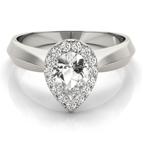 Platinum Halo Pear Cut Solitaire Diamond Ring with Prong Setting