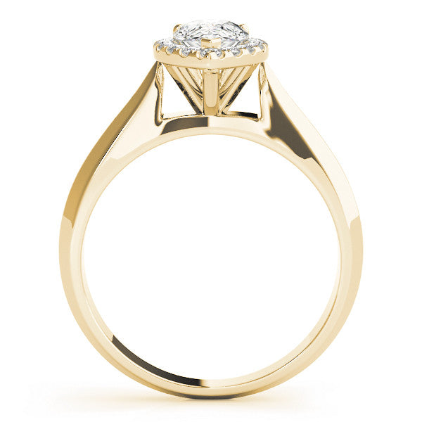 Yellow gold Halo Pear Cut Solitaire Diamond Ring with Prong Setting