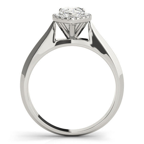 Platinum Halo Pear Cut Solitaire Diamond Ring with Prong Setting