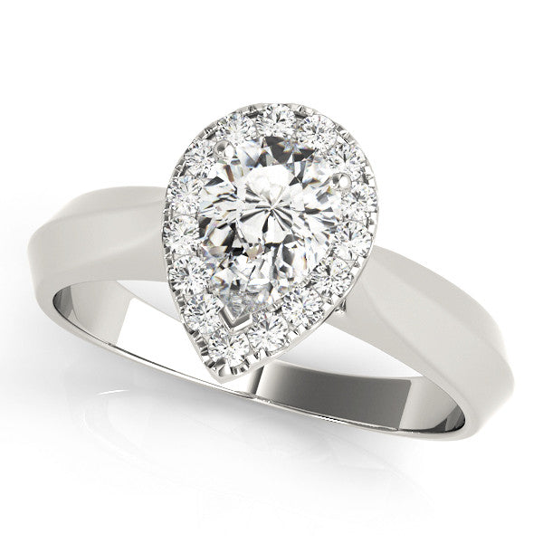 Platinum Halo Pear Cut Solitaire Diamond Ring with Prong Setting