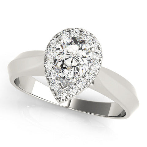 White gold Halo Pear Cut Solitaire Diamond Ring with Prong Setting