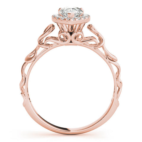 Rose gold Pear Halo Scrollwork Engagement Ring with Prong Setting