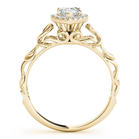 Yellow gold Pear Halo Scrollwork Engagement Ring with Prong Setting
