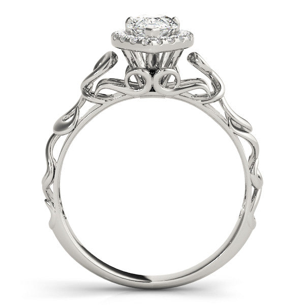 White gold Pear Halo Scrollwork Engagement Ring with Prong Setting