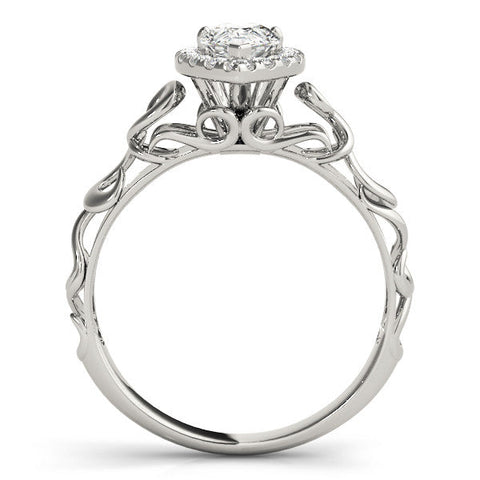 White gold Pear Halo Scrollwork Engagement Ring with Prong Setting
