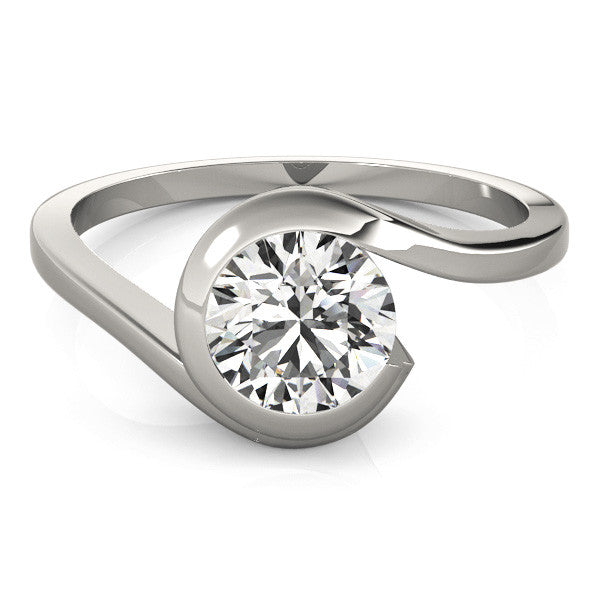 Silver Bezel Set Round Solitaire Twist Band Ring