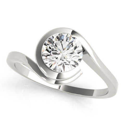 Silver Bezel Set Round Solitaire Twist Band Ring