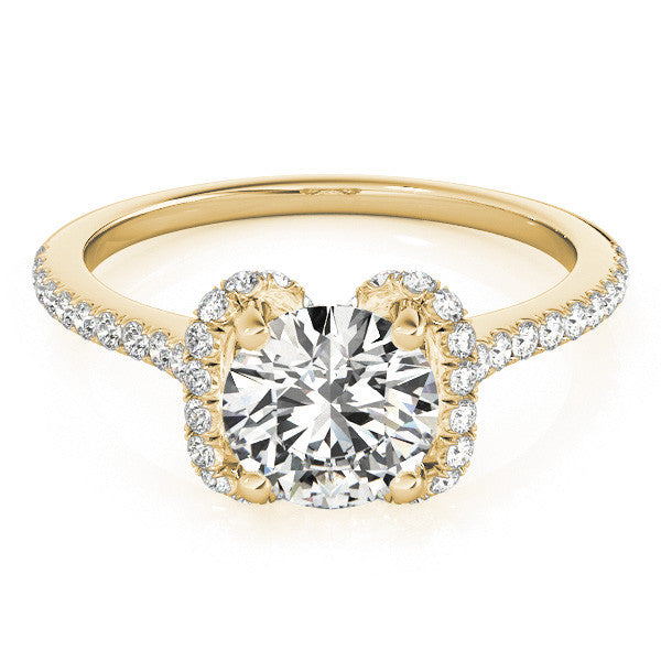 Yellow gold Round Halo Diamond Pavé Band with Four-Prong Setting