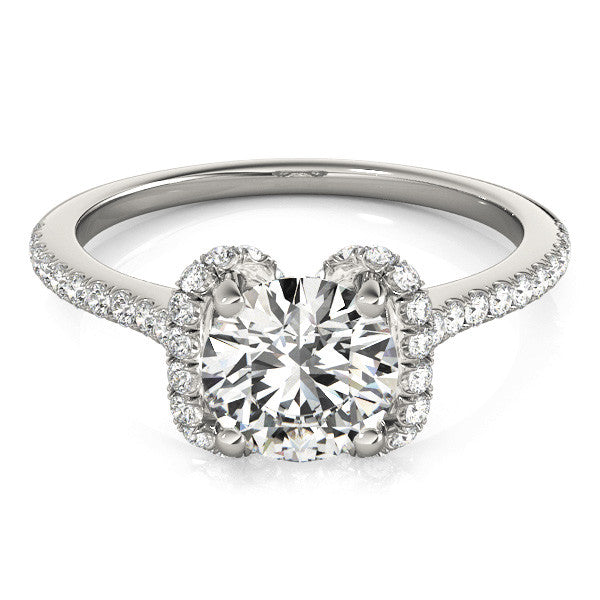 Silver Round Halo Diamond Pavé Band with Four-Prong Setting