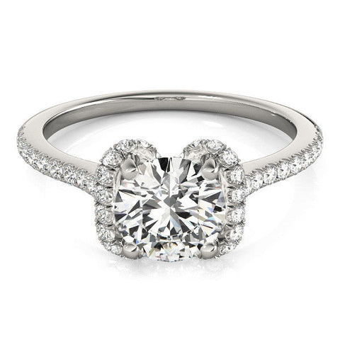 Silver Round Halo Diamond Pavé Band with Four-Prong Setting