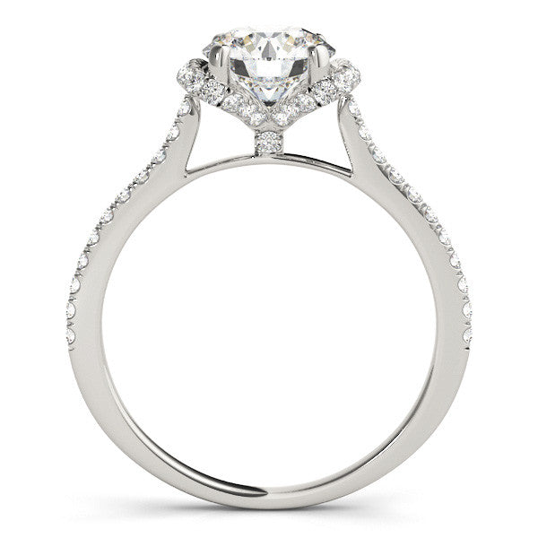 White gold Round Halo Diamond Pavé Band with Four-Prong Setting