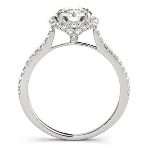 Silver Round Halo Diamond Pavé Band with Four-Prong Setting