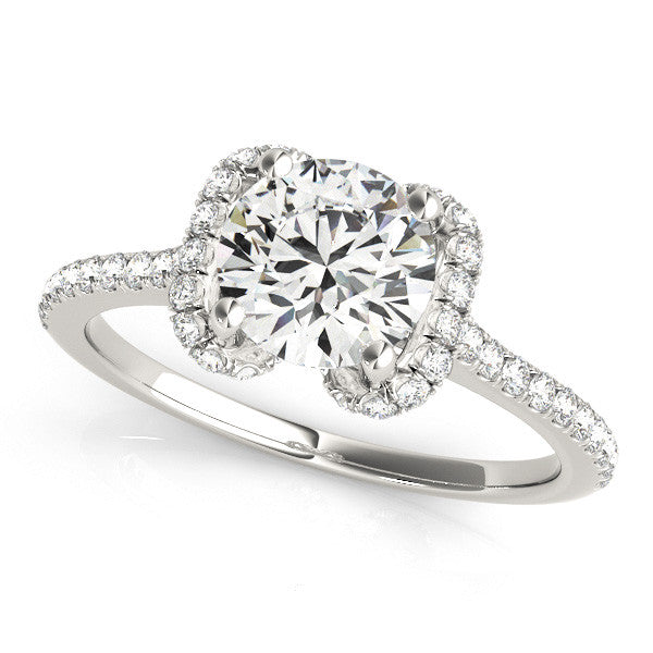 Silver Round Halo Diamond Pavé Band with Four-Prong Setting
