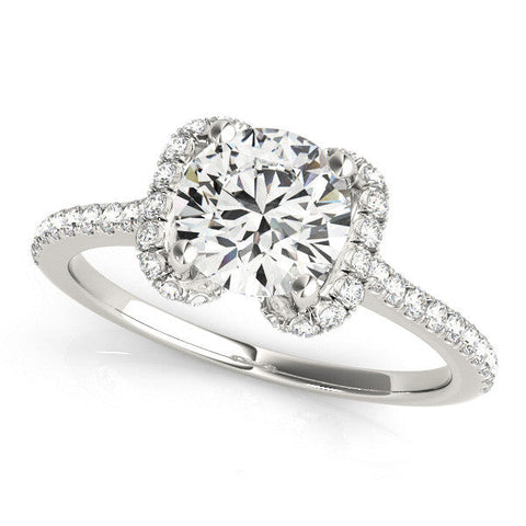 Silver Round Halo Diamond Pavé Band with Four-Prong Setting