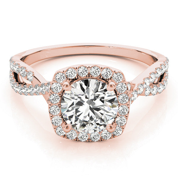 Rose gold Round Halo Twist Band Solitaire with Four-Prong Setting