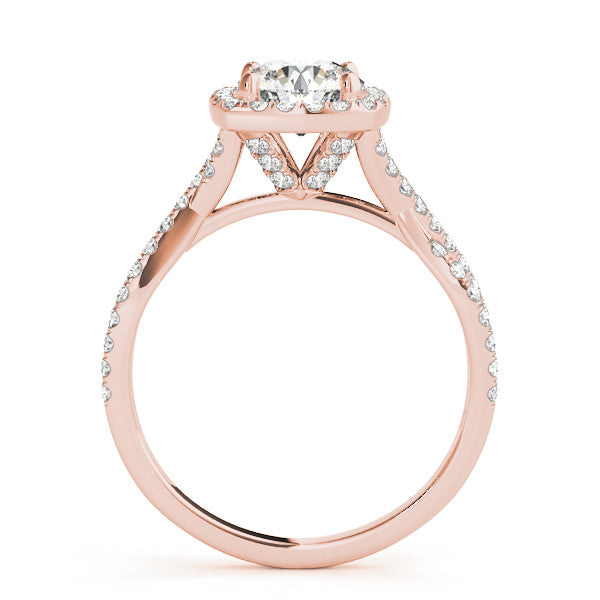 Rose gold Round Halo Twist Band Solitaire with Four-Prong Setting