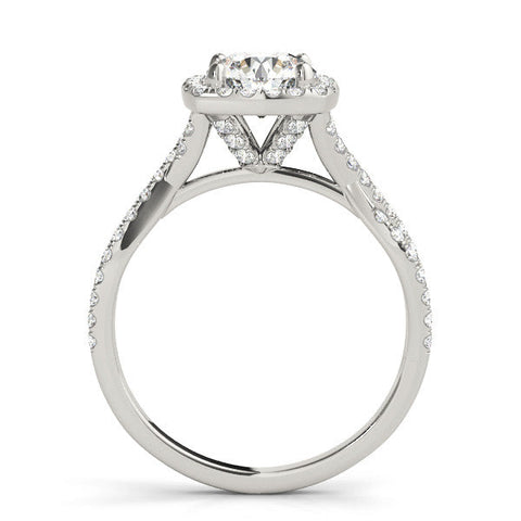 Silver Round Halo Twist Band Solitaire with Four-Prong Setting