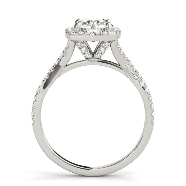 White gold Round Halo Twist Band Solitaire with Four-Prong Setting