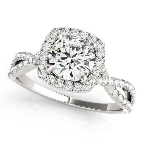 Silver Round Halo Twist Band Solitaire with Four-Prong Setting
