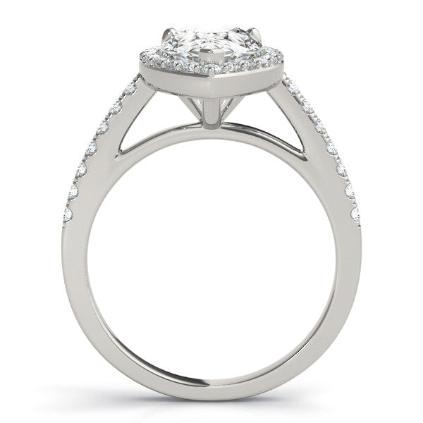 Rose gold Pear Halo Diamond Ring with Pavé Band and Three-Prong Setting