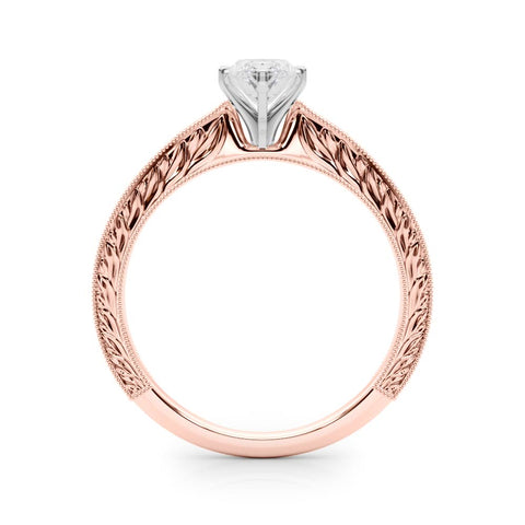 Rose gold Marquise Solitaire Milgrain Engraved Band with Four-Prong Setting
