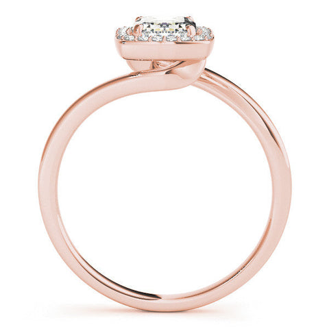 Rose gold Emerald Cut Halo Solitaire Ring with Channel Band and Four-Prong Setting