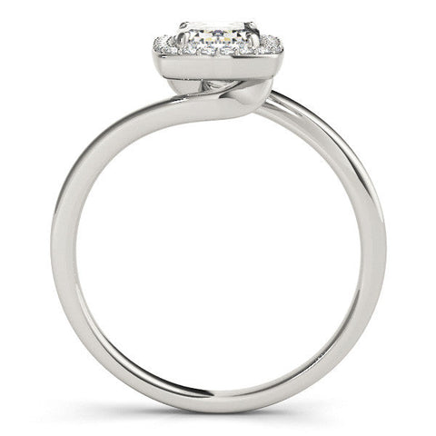White gold Emerald Cut Halo Solitaire Ring with Channel Band and Four-Prong Setting