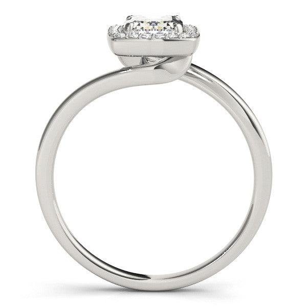 White gold Radiant Cut Halo Solitaire Ring with Channel Band and Four-Prong Setting