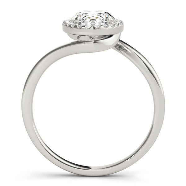 White gold Oval Halo Solitaire Diamond Ring with Split Shank and Prong Setting