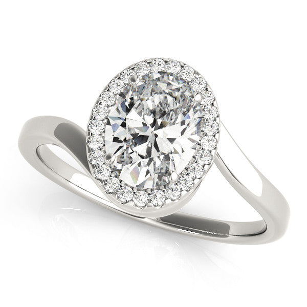 White gold Oval Halo Solitaire Diamond Ring with Split Shank and Prong Setting