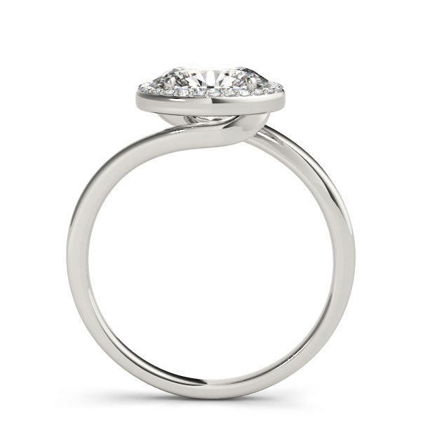 White gold Oval Halo Diamond Engagement Ring with Solitaire Band and Four-Prong Setting