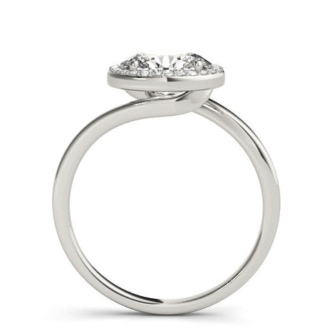 White gold Oval Halo Diamond Engagement Ring with Solitaire Band and Four-Prong Setting
