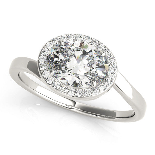 White gold Oval Halo Diamond Engagement Ring with Solitaire Band and Four-Prong Setting