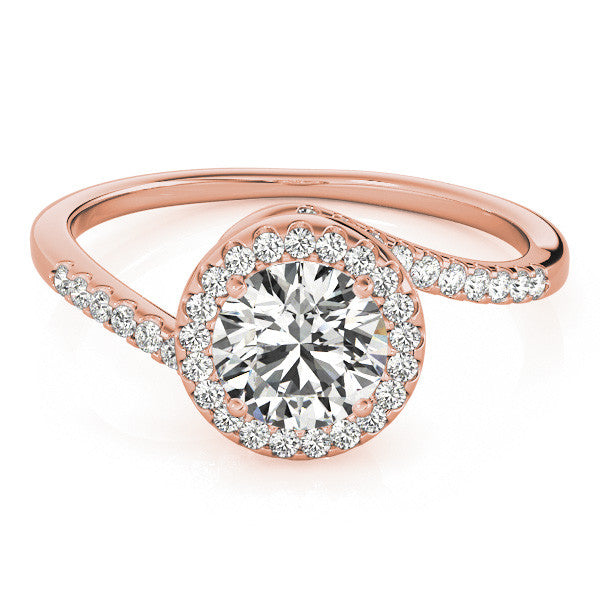 Rose gold Halo Round Cut Twisted Band Pavé Setting Ring