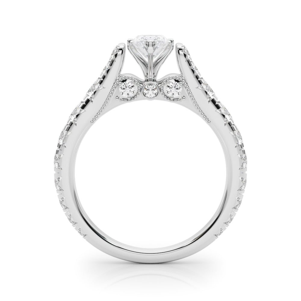 White gold Marquise Cut Diamond Pavé Band Solitaire with Four-Prong Setting