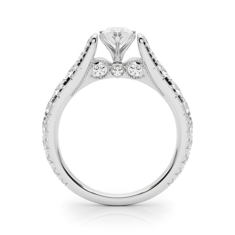 Silver Marquise Cut Diamond Pavé Band Solitaire with Four-Prong Setting