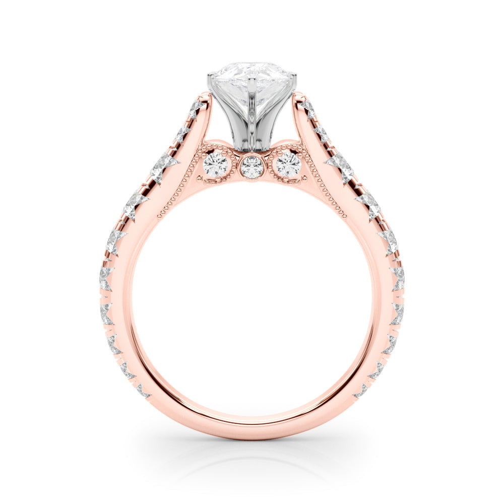 Rose gold Pear Cut Diamond Pavé Band Solitaire with Four-Prong Setting