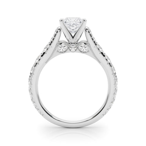 Silver Princess Cut Diamond Pavé Band Solitaire with Four-Prong Setting