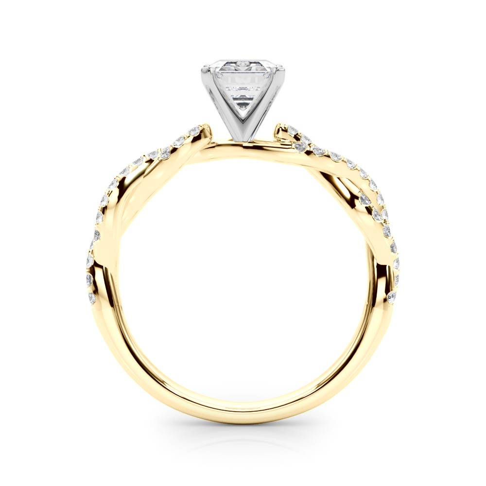 Yellow gold Radiant Solitaire Twisted Pave Band with Four-Prong Setting
