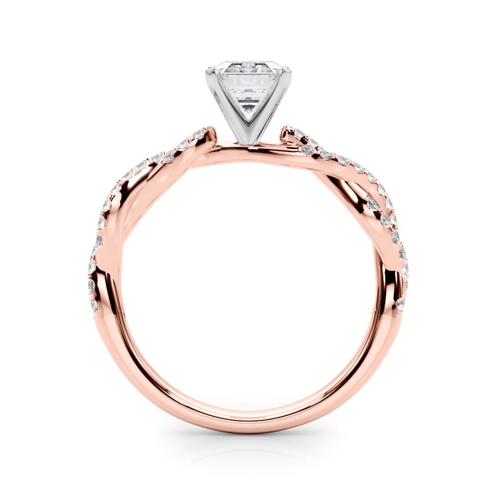 Rose gold Radiant Solitaire Twisted Pave Band with Four-Prong Setting