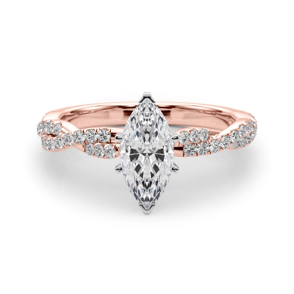 Rose gold Marquise Solitaire Twisted Pave Band with Four-Prong Setting