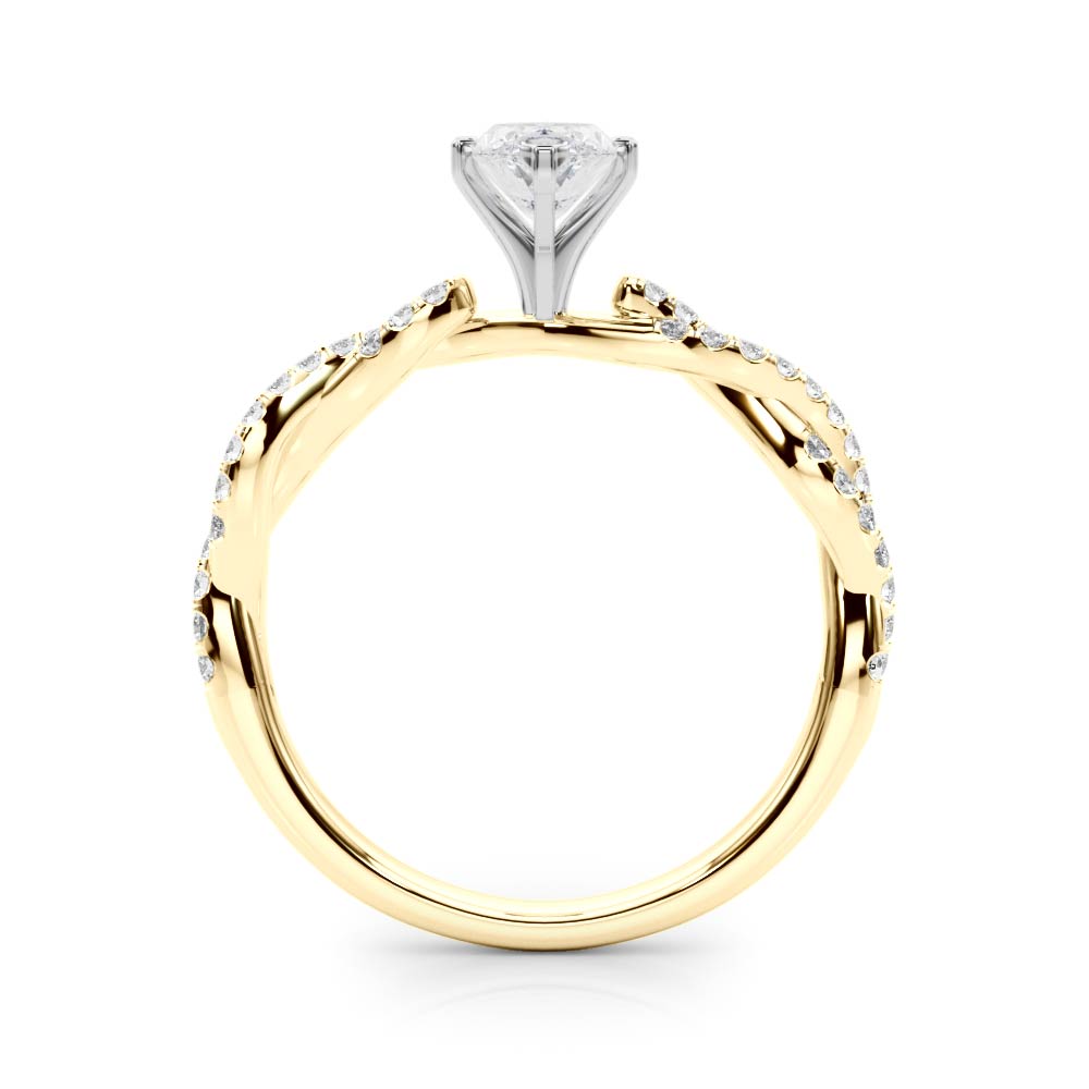 Yellow gold Marquise Solitaire Twisted Pave Band with Four-Prong Setting