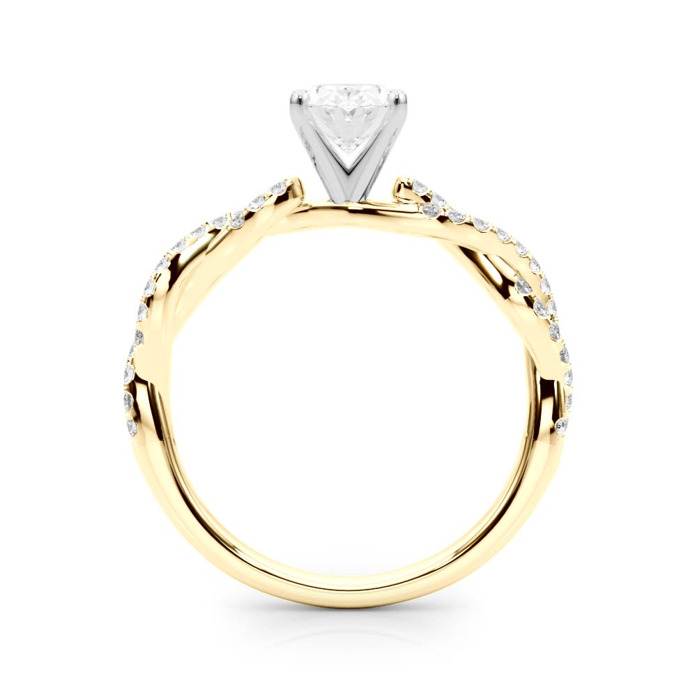 Yellow gold Oval Solitaire Twisted Pave Band with Four-Prong Setting
