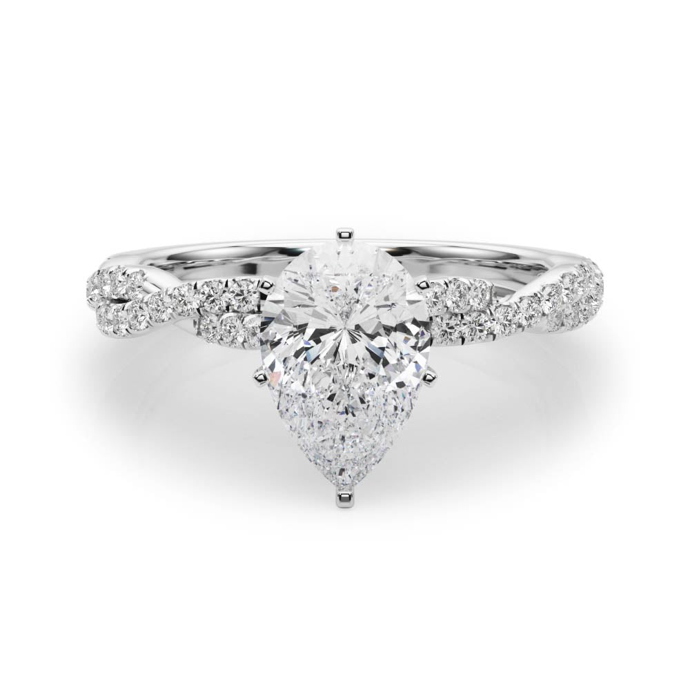 Platinum Pear Solitaire Twisted Pave Band with Four-Prong Setting